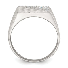 Sterling Silver Polished and Grooved White CZ Size 11 Mens Ring