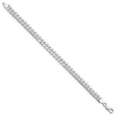 Sterling Silver Rhodium-plated 7mm Domed With Side Diamond-Cut Curb Chain