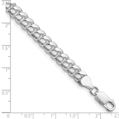 Sterling Silver Rhodium-plated 7mm Domed With Side Diamond-Cut Curb Chain
