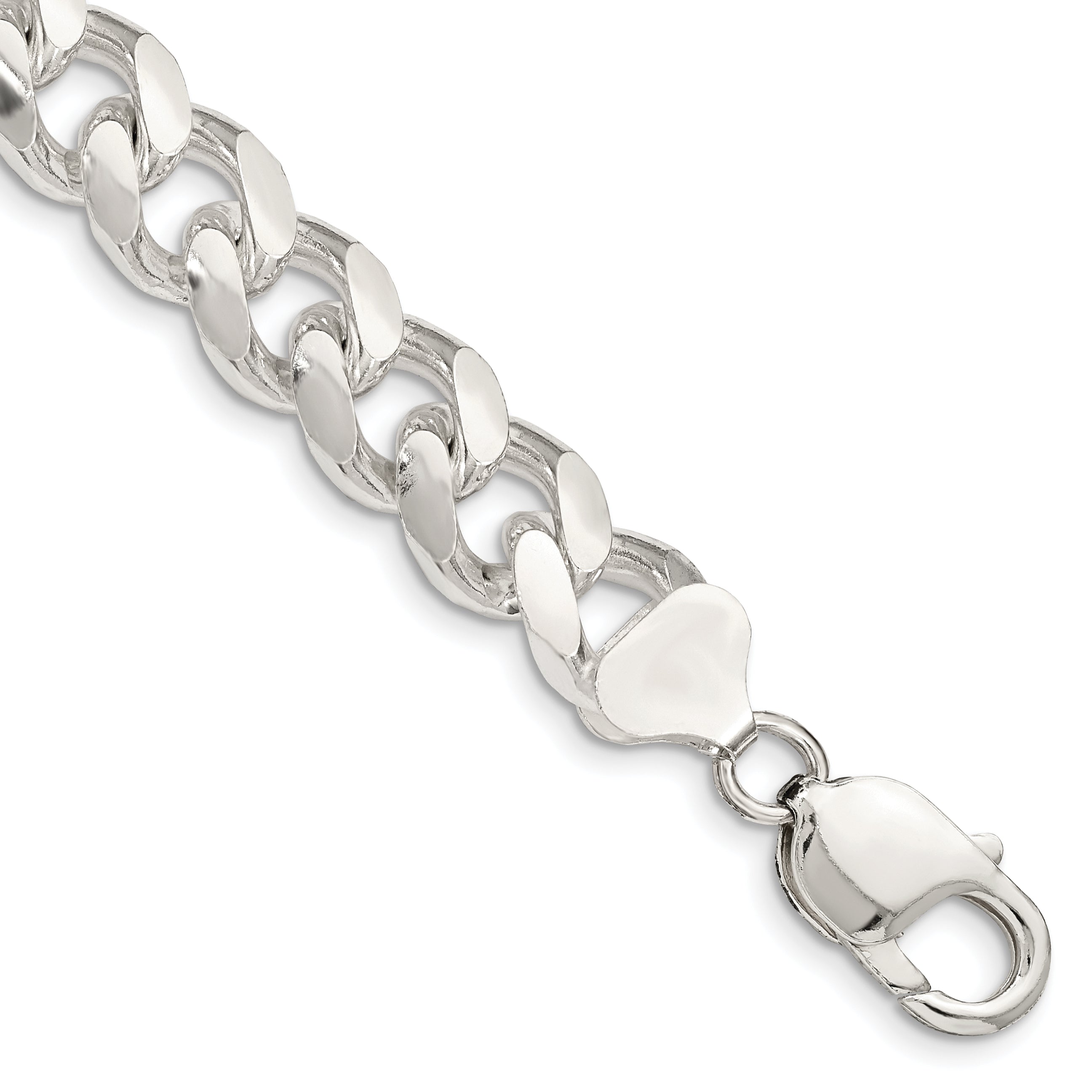 Sterling Silver 10.5mm Domed With Side Diamond-Cut Curb Chain