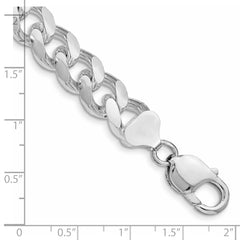 Sterling Silver Rhodium-plated 10.5mm Domed With Side Diamond-Cut Curb Chain