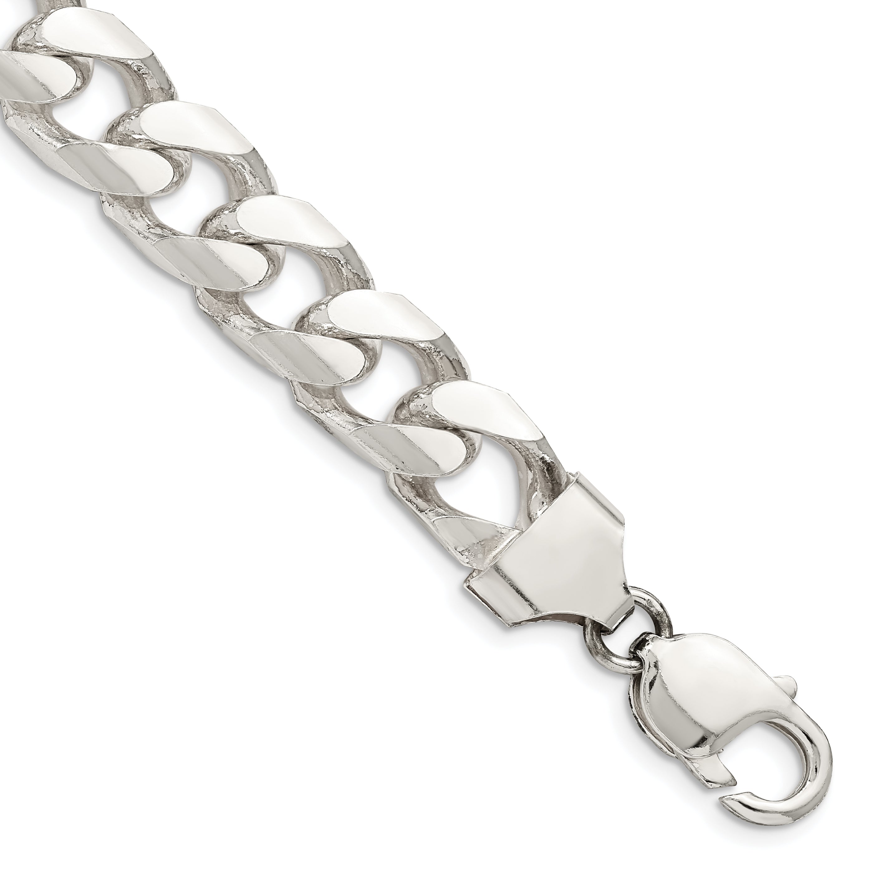 Sterling Silver 11mm Domed With Side Diamond-Cut Curb Chain