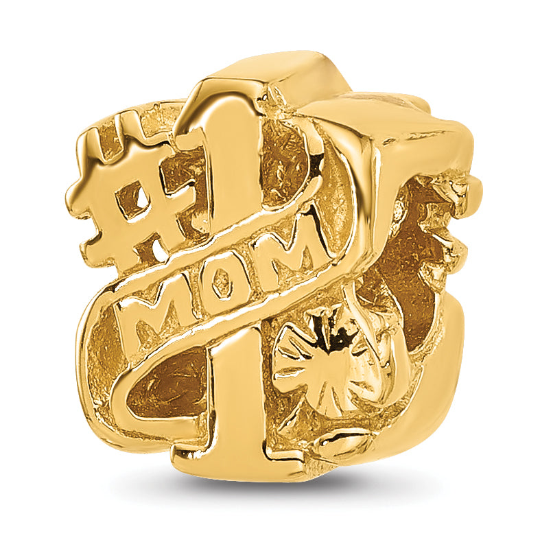 Sterling Silver Reflections Gold-plated Number 1 Mom Floral Bead