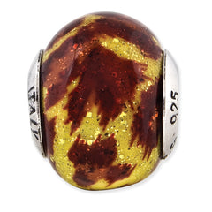 Sterling Silver Reflections Yellow & Brown Glitter Overlay Glass Bead