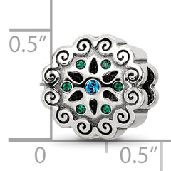 Sterling Silver Reflections Blue/Green Crystals Flower Bead