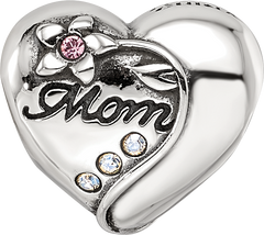 Sterling Silver Reflections Crystals Mother's Heart Bead