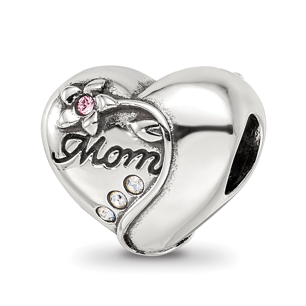 Sterling Silver Reflections Crystals Mother's Heart Bead