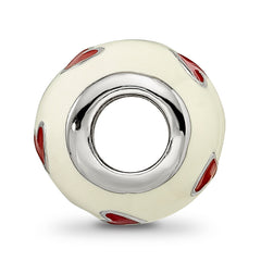 Sterling Silver Reflections Rhodium-plated Red & White Enamel Heart Bead