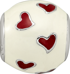 Sterling Silver Reflections Rhodium-plated Red & White Enamel Heart Bead