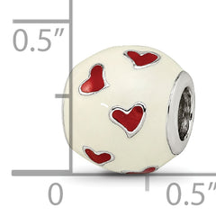 Sterling Silver Reflections Rhodium-plated Red & White Enamel Heart Bead