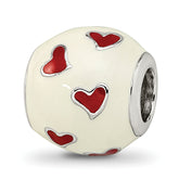 Sterling Silver Reflections Rhodium-plated Red & White Enamel Heart Bead