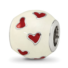 Sterling Silver Reflections Rhodium-plated Red & White Enamel Heart Bead