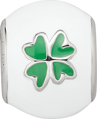 Sterling Silver Reflections Rhodium-plated White & Green Enamel Clover Bead