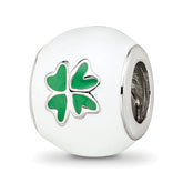 Sterling Silver Reflections Rhodium-plated White & Green Enamel Clover Bead