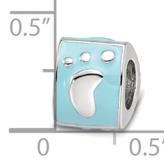SS Reflections Rh-plated Blue Enamel 3-side Baby Footprint Bead