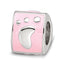 SS Reflections Rh-plated Pink Enamel 3-sided Baby Footprint Bead