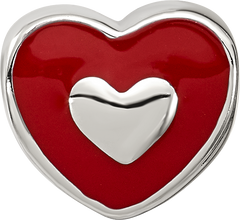 Sterling Silver Reflections Rh-plated Red Enamel LOVE & Heart Bead