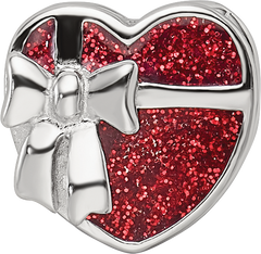Sterling Silver Reflections Rhodium-plated Red Enameled Heart Bead