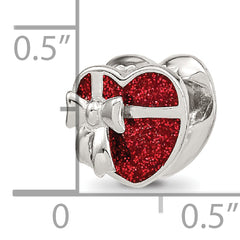 Sterling Silver Reflections Rhodium-plated Red Enameled Heart Bead