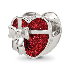 Sterling Silver Reflections Rhodium-plated Red Enameled Heart Bead
