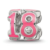 Sterling Silver Reflections Rhodium-plated Pink Enameled 18 Bead
