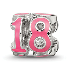 Sterling Silver Reflections Rhodium-plated Pink Enameled 18 Bead