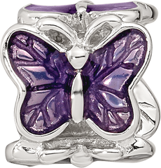 Sterling Silver Reflections Rh-plated Purple Enameled Butterfly Bead