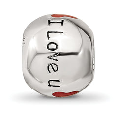 Sterling Silver Reflections Rh-plated Black & Red Enamel I LOVE U Bead