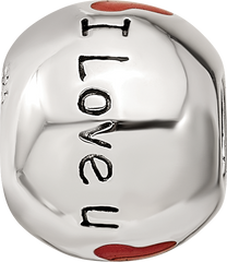 Sterling Silver Reflections Rh-plated Black & Red Enamel I LOVE U Bead