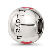 Sterling Silver Reflections Rh-plated Black & Red Enamel I LOVE U Bead