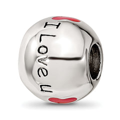 Sterling Silver Reflections Rh-plated Black & Red Enamel I LOVE U Bead