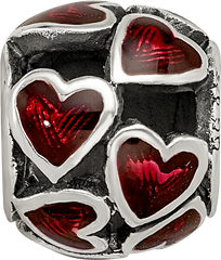 Sterling Silver Reflections Red Enamel Filigree Heart Bead