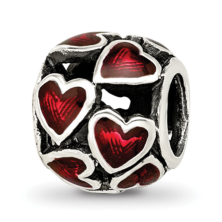 Sterling Silver Reflections Red Enamel Filigree Heart Bead