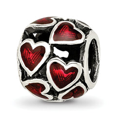 Sterling Silver Reflections Red Enamel Filigree Heart Bead