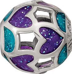 Sterling Silver Reflections Blue/Purple Heart Enameled Bead