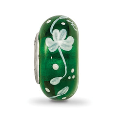 Ster.Silver Reflections Hand Painted Clover Floral Fenton Glass Bead
