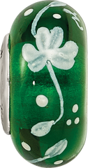 Ster.Silver Reflections Hand Painted Clover Floral Fenton Glass Bead