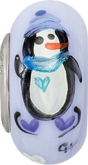 Sterling Silver Blue Hand Painted Penguins Fenton Glass Bead
