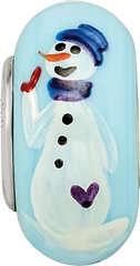Ster.Silver Reflections Blue Hand Painted Snowman Fenton Glass Bead