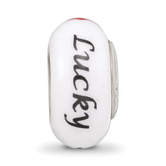 Ster.Silver Reflections White Hand Painted Lucky Suit Fenton Glass Bead