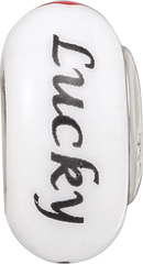 Ster.Silver Reflections White Hand Painted Lucky Suit Fenton Glass Bead