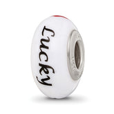 Ster.Silver Reflections White Hand Painted Lucky Suit Fenton Glass Bead