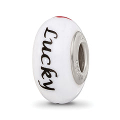 Ster.Silver Reflections White Hand Painted Lucky Suit Fenton Glass Bead