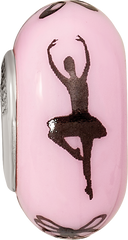Ster.Silver Reflections Pink Hand Painted Ballerina Fenton Glass Bead