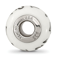 Ster.Silver Reflections White Hand Painted Music Notes Fenton Glass Bead