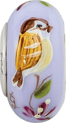 Ster.Silver Reflections Hand Painted Sparrow Fenton Glass Bead