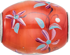 Ster.Silver Reflections Orange Hand Painted Floral Fenton Glass Bead