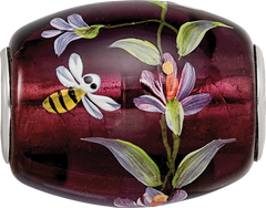 Ster.Silver Reflections Purple Hand Painted Magnolias Fenton Glass Bead