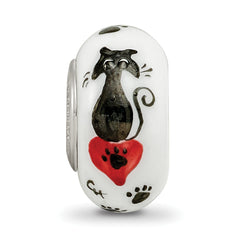 Ster.Silver Reflections White Hand Painted Cat Paws Fenton Glass Bead