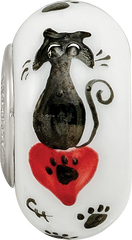 Ster.Silver Reflections White Hand Painted Cat Paws Fenton Glass Bead
